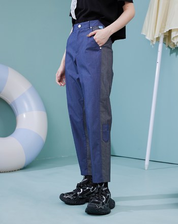 shadow顯瘦彈性拼色男友褲(兩色)