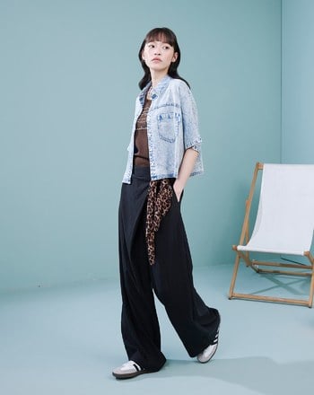 涼感天絲側釦裙片寬褲(兩色)