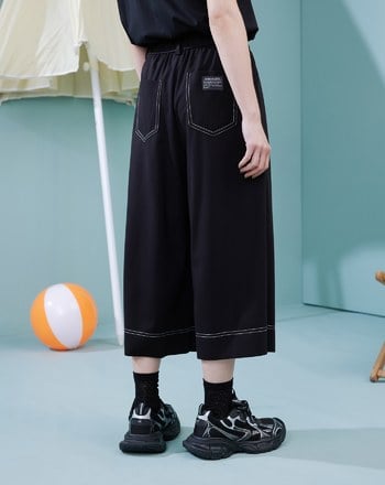 配色壓線彈力打褶8分褲裙(兩色)