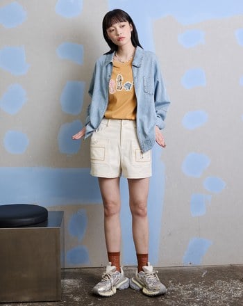 裝飾配色線大口袋彈力短褲(兩色)