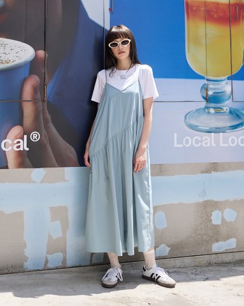 天絲棉剪裁細肩吊帶褲裙(兩色)