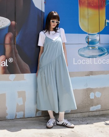 天絲棉剪裁細肩吊帶褲裙(兩色)