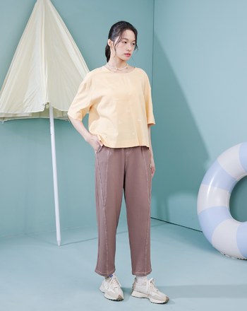 ➤造型車線仿牛仔彈力男友褲(兩色)