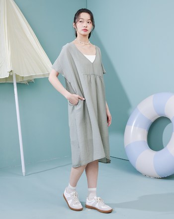 莫代爾輕薄涼感兩件式綁帶洋裝(兩色)