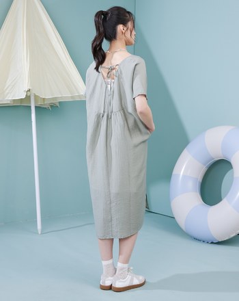 莫代爾輕薄涼感兩件式綁帶洋裝(兩色)