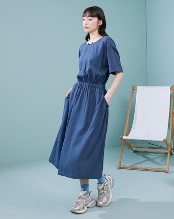 涼感天絲兩穿鬆緊收腰洋裝(兩色)