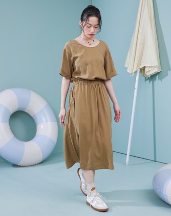 涼感天絲兩穿鬆緊收腰洋裝(兩色)