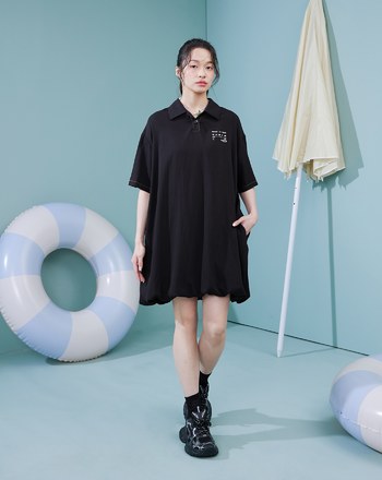 音樂撥放器水洗polo領涼感短洋裝(兩色)