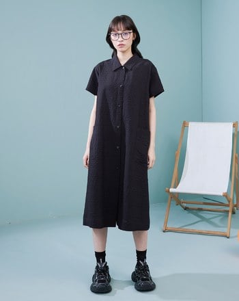 Sea you letter織紋天絲襯衫洋裝(兩色)