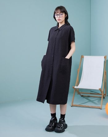 Sea you letter織紋天絲襯衫洋裝(兩色)