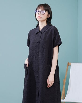 Sea you letter織紋天絲襯衫洋裝(兩色)