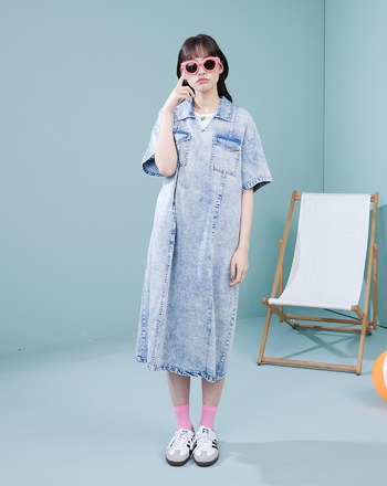 涼感天絲牛仔顯瘦車線洋裝(兩色)