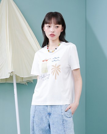 海邊度假印花涼感T恤(兩色)