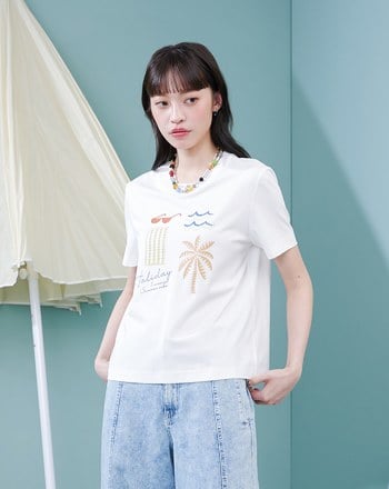 海邊度假印花涼感T恤(兩色)