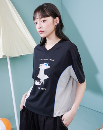 衝浪狗狗顯瘦V領涼感T恤(兩色)