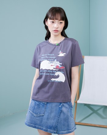 古人衝浪中貼布繡花涼感T恤(三色)