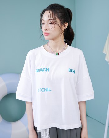 海邊CHILL一下標語寬袖涼感T恤(四色)