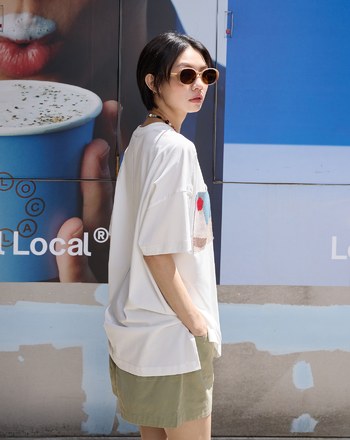 蛋糕織片口袋抓褶涼感T恤(兩色)