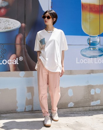 蛋糕織片口袋抓褶涼感T恤(兩色)