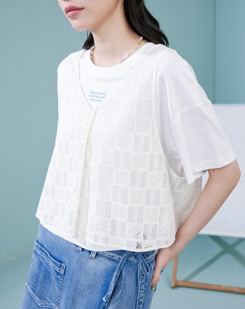 棉質蕾絲背心兩件式涼感T恤(兩色)