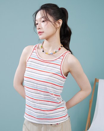 夏日繽紛條紋削肩背心(兩色)