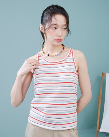 夏日繽紛條紋削肩背心(兩色)