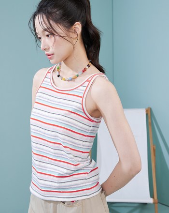 夏日繽紛條紋削肩背心(兩色)