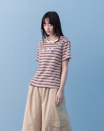 ➤運動小人條紋印花T恤(兩色)