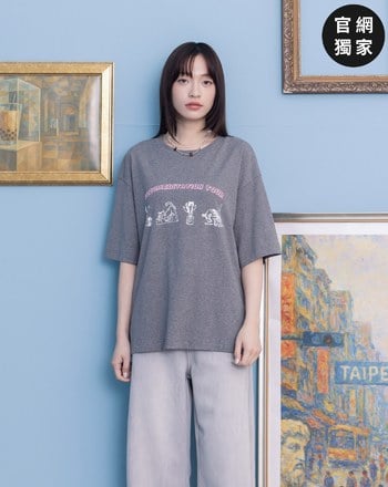 ➤貓咪瑜珈寬鬆落肩T恤(兩色)