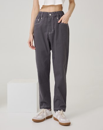 ➤褲口開衩配色彈力窄管褲(兩色)