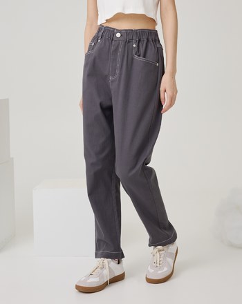 ➤褲口開衩配色彈力窄管褲(兩色)