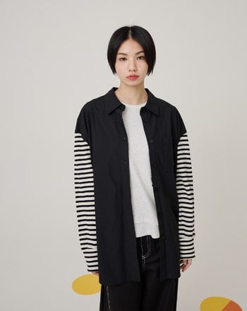 天絲棉針織條紋拼袖涼感襯衫(兩色)