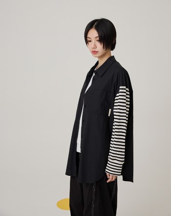 天絲棉針織條紋拼袖涼感襯衫(兩色)