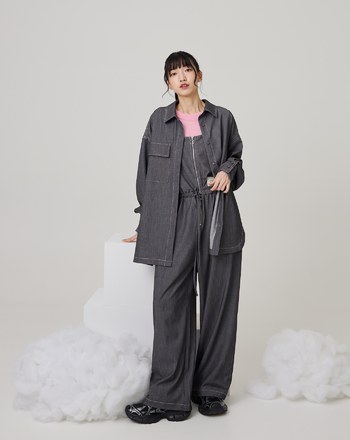 不對稱下擺柔軟仿牛仔襯衫(兩色)