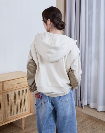 造型帽繩落肩連帽背心(兩色)