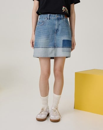 涼感天絲麻拼接牛仔短褲裙(兩色)