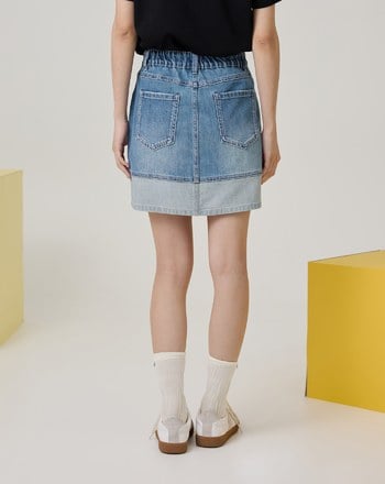 涼感天絲麻拼接牛仔短褲裙(兩色)