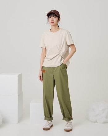 POKER LOVER毛巾繡反摺造型男友褲(兩色)