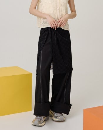 好比例配色線大反摺落地寬褲(兩色)