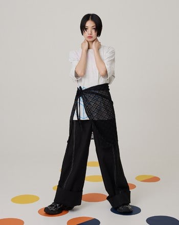 好比例配色線大反摺落地寬褲(兩色)