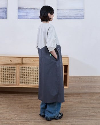 拼色抽繩袖造型直筒洋裝(兩色)