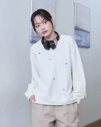 小房子細坑條V領拉克蘭袖大學T(兩色)