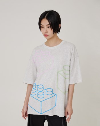 積木線條後簍空假兩件純棉T恤(兩色)