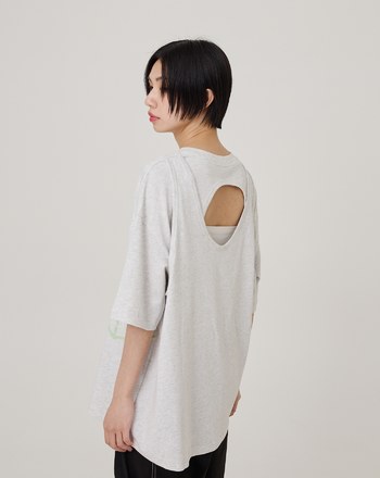 積木線條後簍空假兩件純棉T恤(兩色)