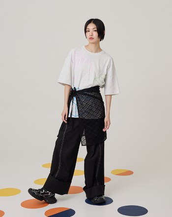 積木線條後簍空假兩件純棉T恤(兩色)