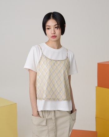 菱格網紗背心兩件式涼感T恤(兩色)