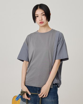 天絲曖昧色拼接T恤(兩色)