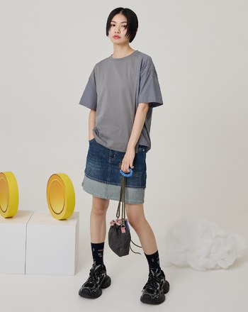 天絲曖昧色拼接T恤(兩色)