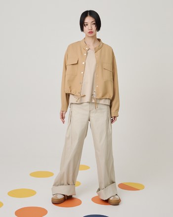 ➤標語繡花抽繩遮陽襯衫外套(兩色)