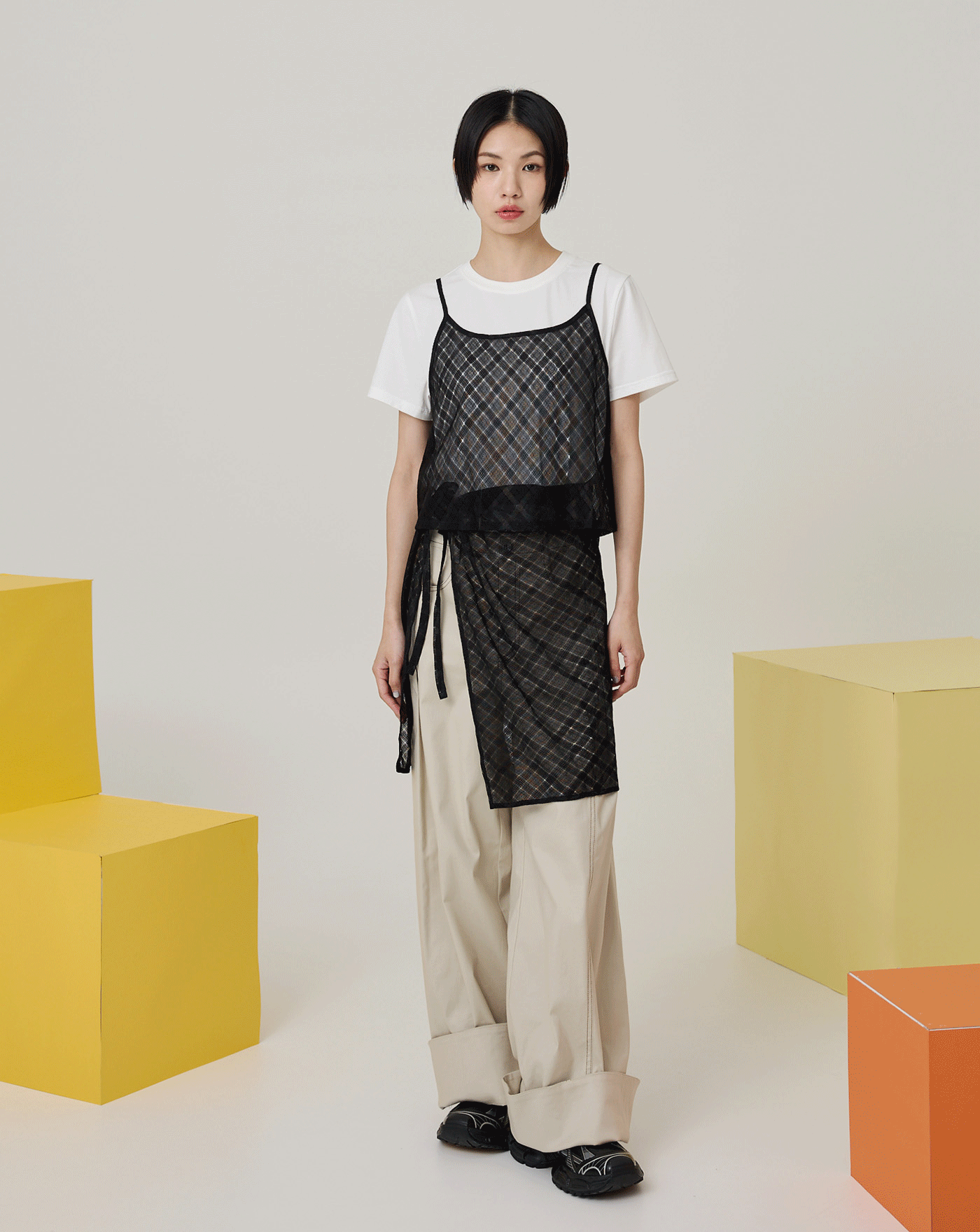 菱格網紗造型外搭裙簾(兩色)